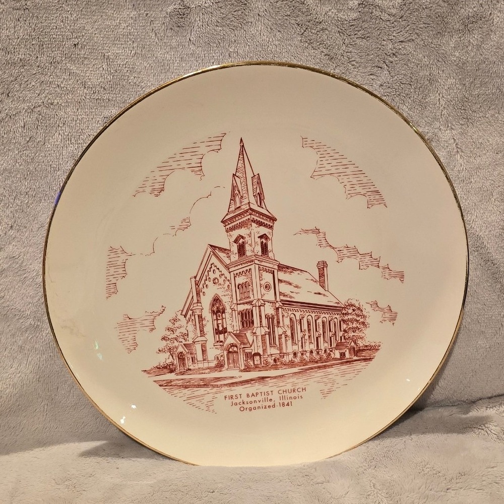 Vintage World Wide Art Studios First Baptist Church Jacksonville Illinois Plate